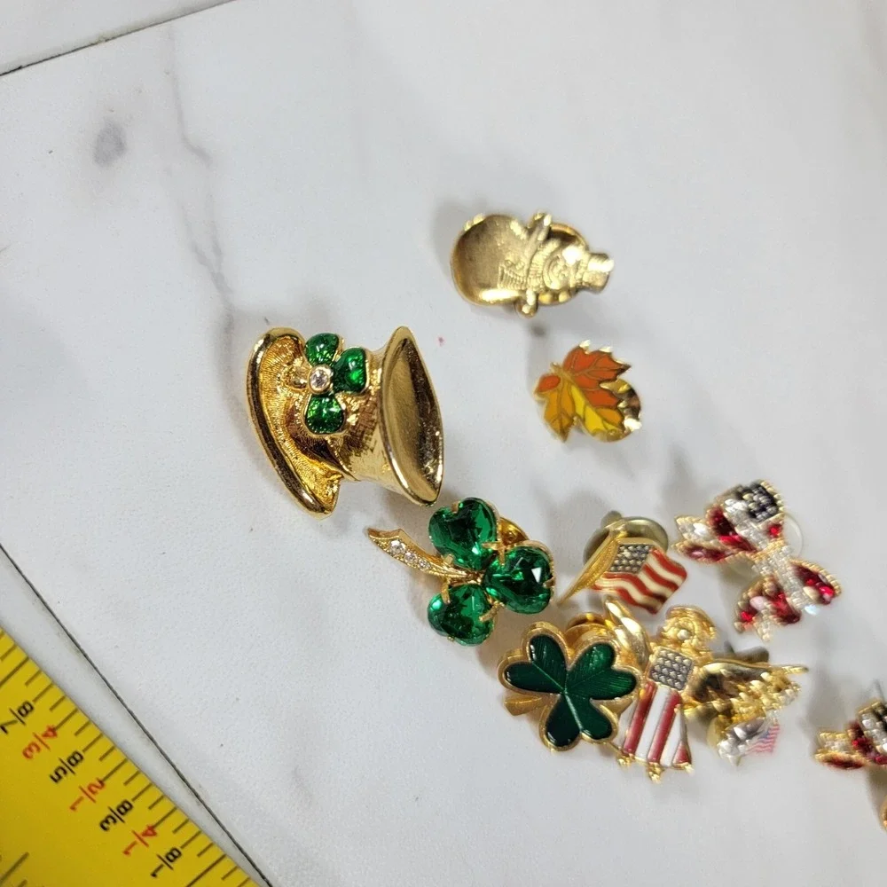 Lot Of Holiday Lapel Hat Pins Enamel Shamrock Flag Leaf Earring‎ Set